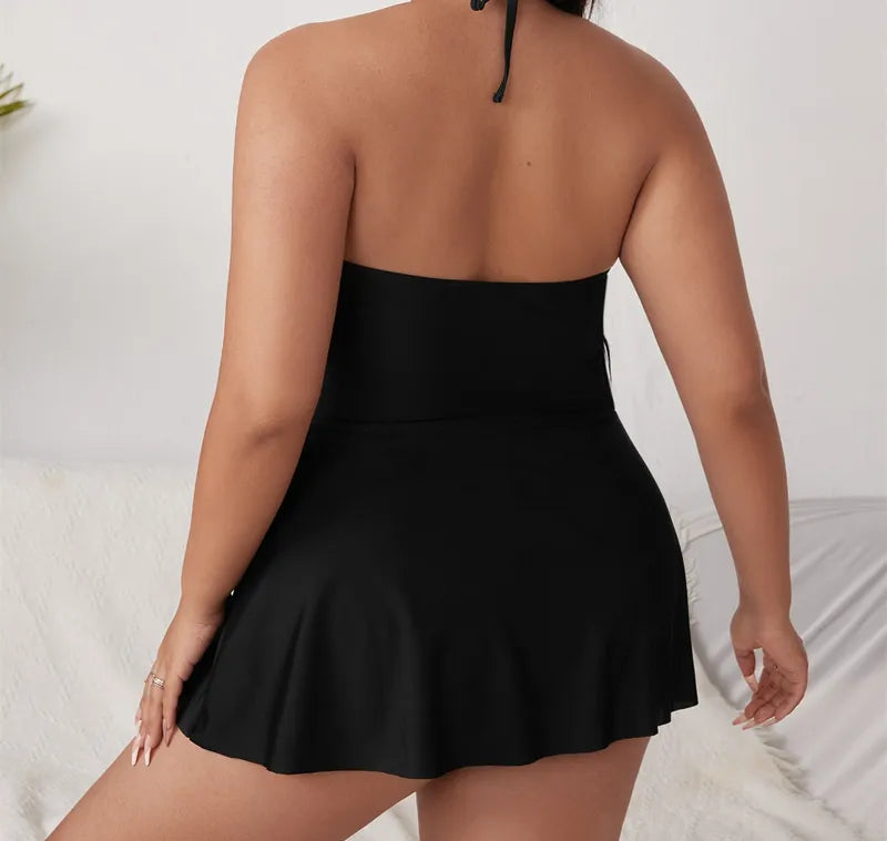 Elegant Chain-Detail Halter Swimdress